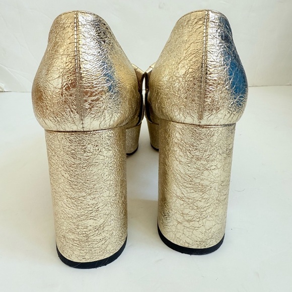 Gucci Metallic Gold Marmont GG Platform Platino Fringe Logo Block Heel pumps37.5 - Picture 6 of 11